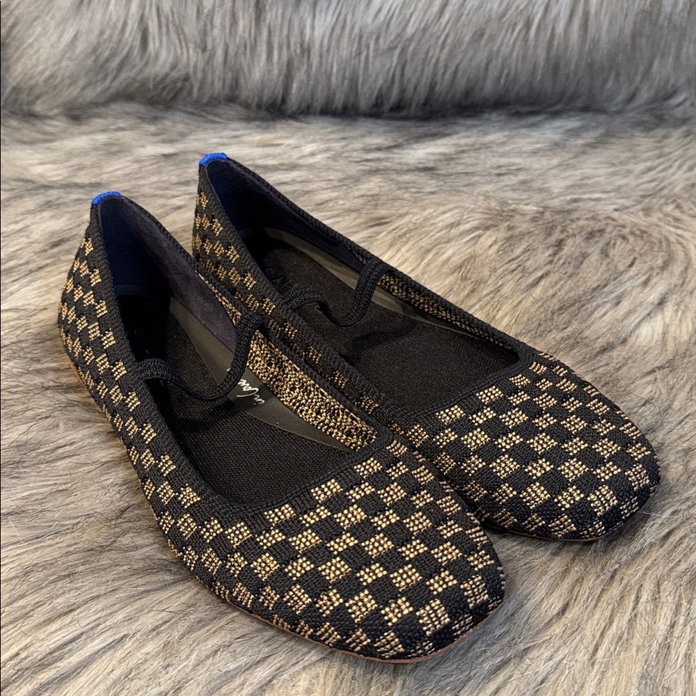 Rothy's Black and Tan Checkered Flats Size 9